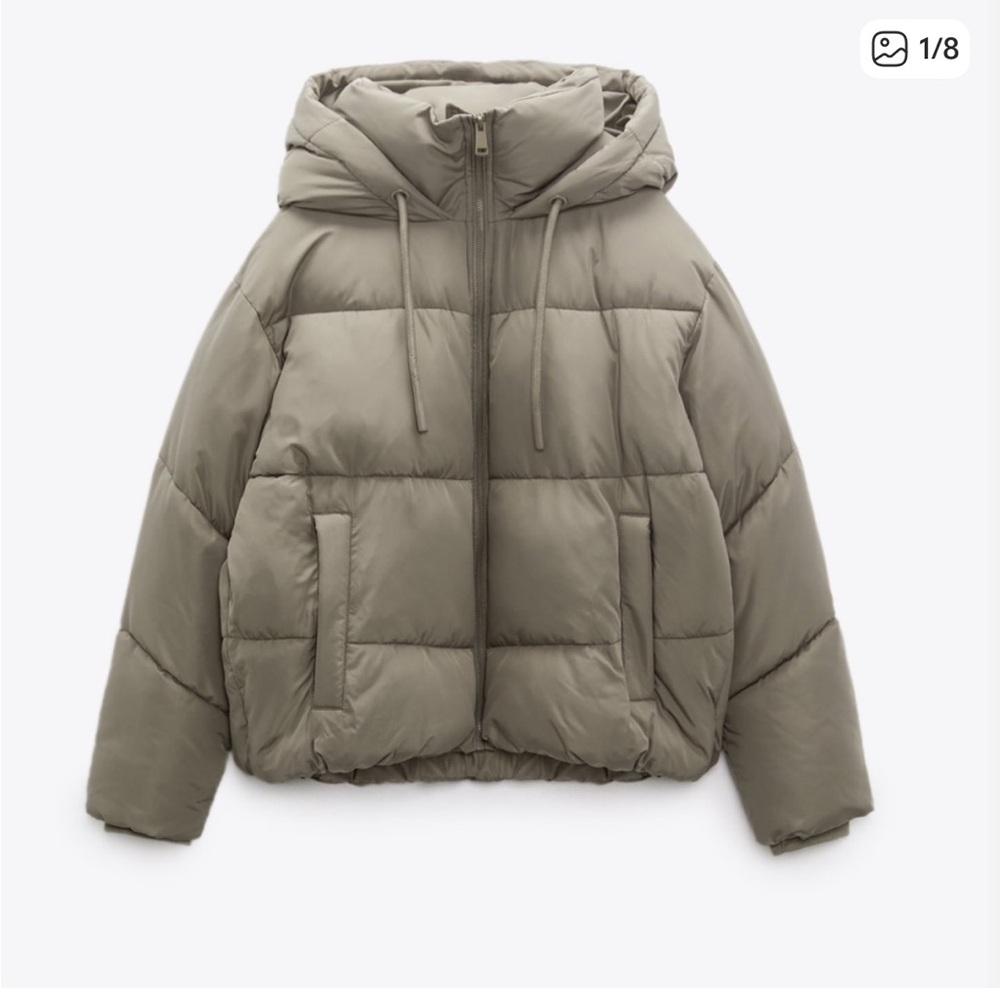 Zara water repellent puffer jacket winter coat taupe brown